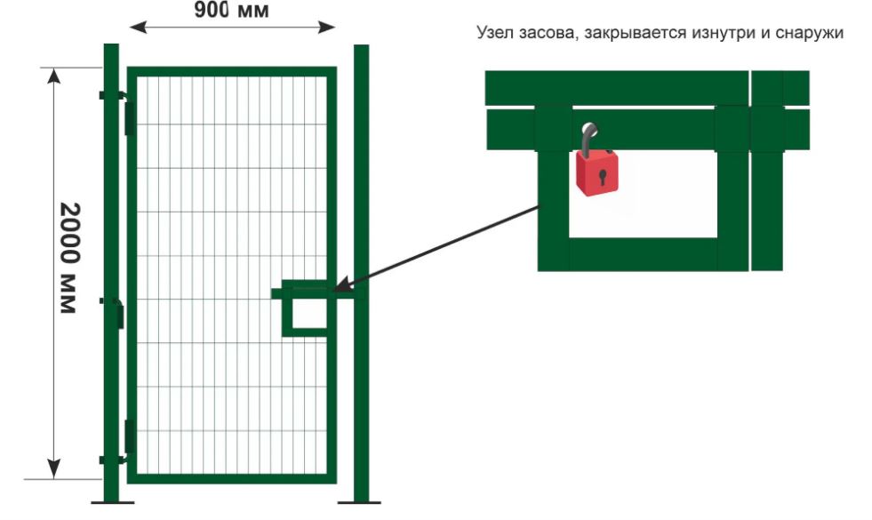 Калитка для 3D забора 2000х1000х4мм комплект 2 столба заглушки засов